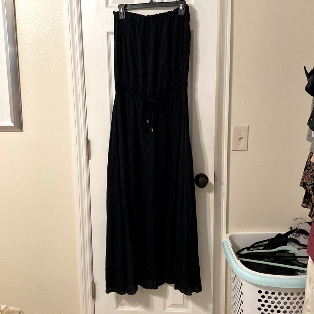 NWOT Elan Mexico Black Boho Crop Jumpsuit Maxi Dress Coverup Size Medium.